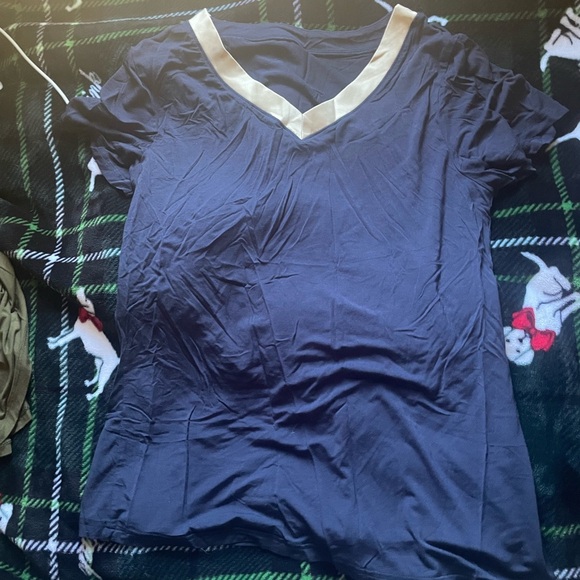 Classic Navy Women's V-Neck Pajama Top - Picture 1 of 5